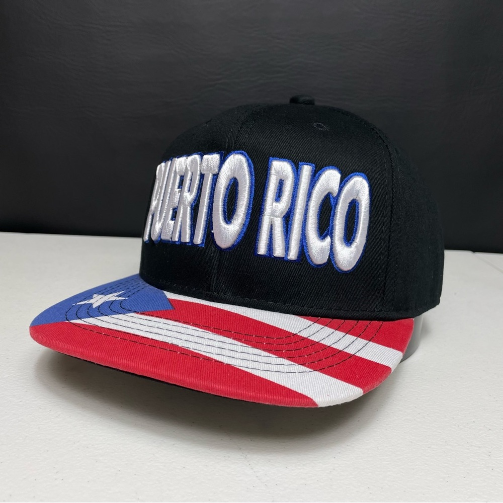 Puerto Rico Embroidered SnapBack Hat Flag on Flat Brim